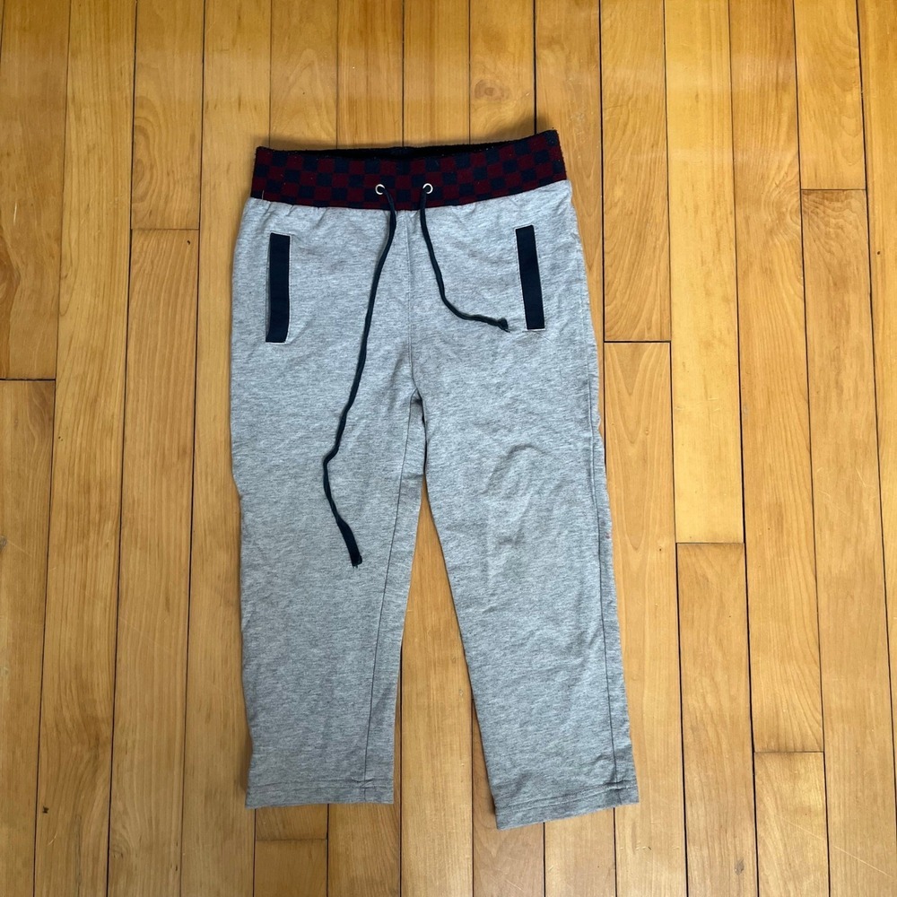 Roberto Cavalli Gray Silk Cotton Blend Checkered Waistband Sweatpants 6 Youth